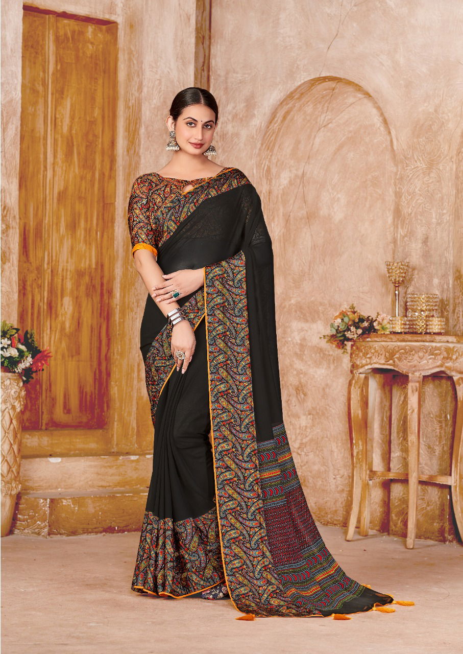 Stavan Jeevika Black 6 Exclusive Designer Wear Georgette Sarees Catalog
